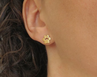Paw Print Earrings, 14k Gold Earrings, Gold Stud Earrings, Animal Jewelry, Animal Lover Gift, Gold Paw Earrings, Cat Earring,Dog Paw Earring