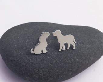 Silver Dog Earrings, Silver Stud Earrings, Mismatched Earrings, Animal Jewelry, Dog Lover Gift, Minimalist Jewelry, Dog Studs