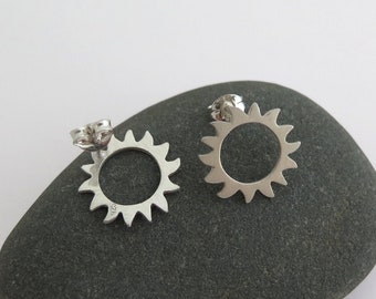 Sun Earrings, Silver Stud Earrings, Sterling Silver Studs, Open Circle Earrings, Sunburst Earrings, Unique Stud,Circle Stud Earring,Sunshine