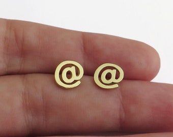 14k Gold Earrings, At Symbol Earrings, 14k Gold Studs, Hashtag Earrings, Solid Gold Stud Earrings, At Sign Earrings,Small Studs,Unique Studs