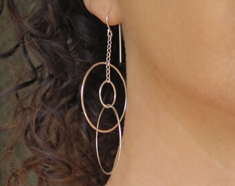 Pendientes circulares colgantes, pendientes de plata, pendientes largos, pendientes circulares grandes, pendientes de aro de plata, pendientes únicos