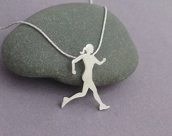 Running Necklace, Silver Necklace for Women, Sterling Silver Pendant Necklace, Sport Jewelry, Coach Gifts, Runner Girl Gift, Marathon Gifts