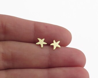 Kolczyki Rozgwiazdy, 14-karatowe Złote Sztyfty, 14-karatowe Złote Kolczyki, Małe Kolczyki Sztyfty, Minimalistyczne Kolczyki, Malutkie Kolczyki, Solidna Złota Biżuteria, Delikatne