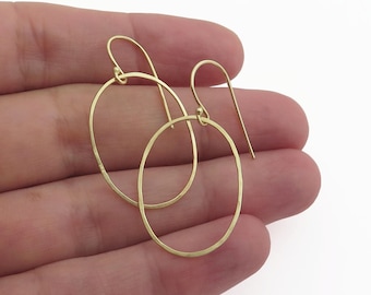 14k Gold Oval Hoop Earrings, Solid Gold Dangle Earrings