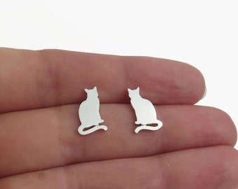 Cat Earrings, Cat Stud Earrings, Silver Stud Earrings, Cat Jewelry, Sterling Silver Cat Earring, Kitty Jewelry,Animal Jewelry,Cat Lover Gift