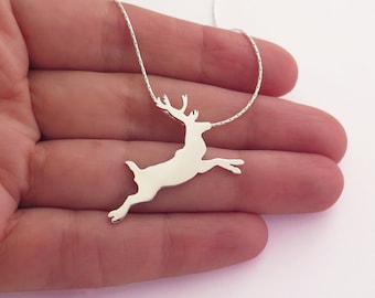 Deer Necklace, Reindeer Necklace, Silver Necklace for Women, Sterling Silver Pendant Necklace, Animal Jewelry, Christmas Necklace