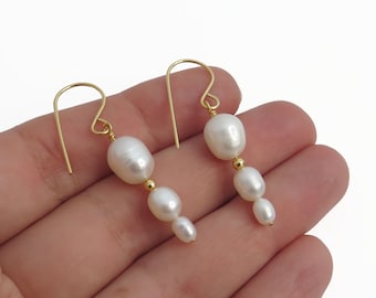 Pearl Earrings, Dangle Gold Filled Earrings