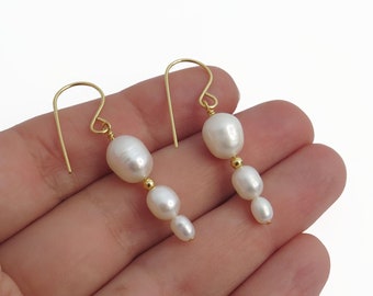 Pendientes de perlas, pendientes colgantes rellenos de oro