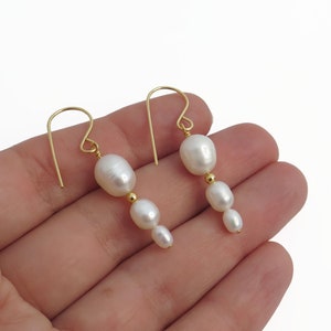 Pearl Earrings, Dangle Gold Filled Earrings image 1