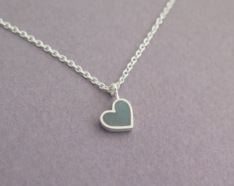Collier de coeur pour femmes, collier de coeur bleu, collier de pendentif de coeur, collier turquoise argenté sterling, bijoux de coeur, collier minimaliste