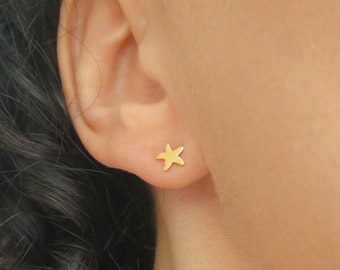 14k Gold Earrings, Starfish Earrings, 14k Gold Studs, Solid Gold Earrings, Tiny Gold Earrings, Small Stud Earrings, Minimalist Jewelry