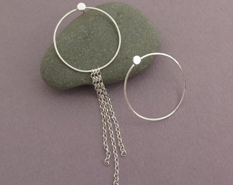 Asymmetrical Earrings, Sterling Silver Dangle Earrings, Circle Earrings, Long Earrings for Women, Mismatched Earrings, Unique Post Earrings