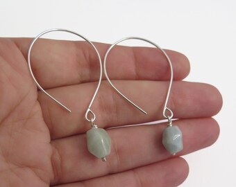 Silver Aquamarine Earrings, Silver Drop Earrings, Gemstone Earrings, Aquamarine Jewelry, Teardrop Earrings, March Birthstone, Dainty Earring