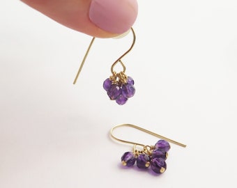 Amethyst Earrings, Gold Dangle Earrings, Gemstone Earrings, Purple Earrings, Gold Filled Earrings, Cluster Earrings, February Birthstone