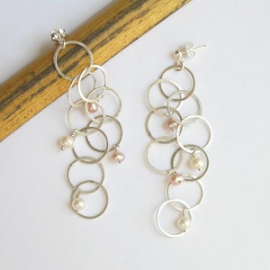 Dangle Silver Earrings with Pearls Bubbles Earrings image 3