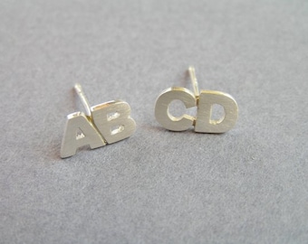 Initial Earrings - Two Letters Silver Stud Earrings - Personalized jewelry - Gift Idea - Sterling Silver Stud- Small Stud Earring - Alphabet