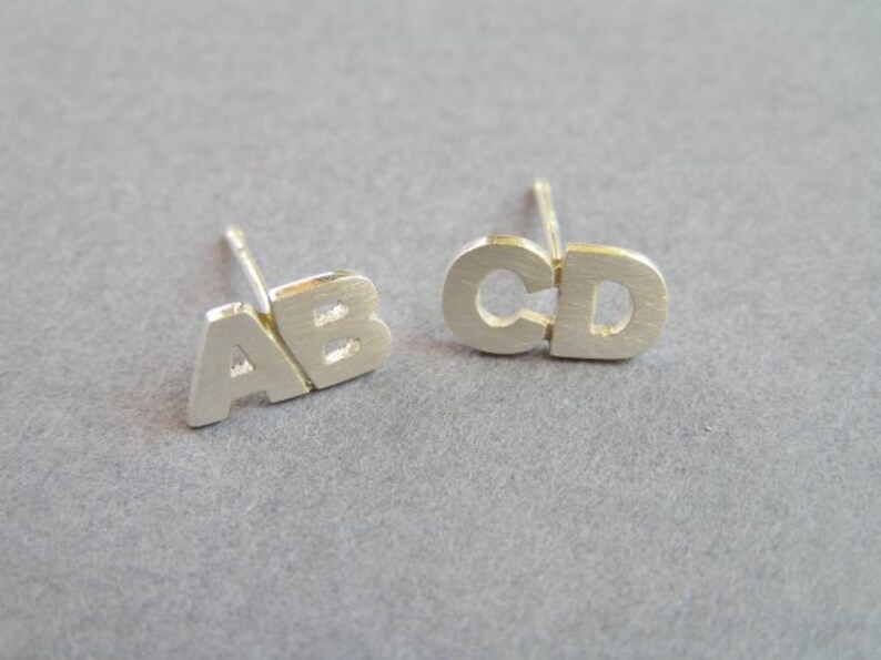 Initial Earrings Two Letters Silver Stud Earrings Etsy