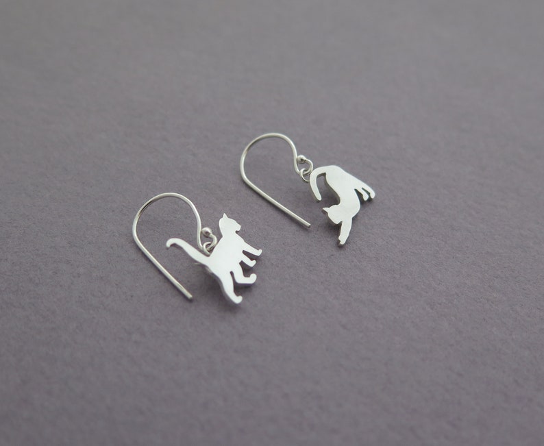 Cat Earrings Sterling Silver Dangle Earrings Cat Jewelry Etsy