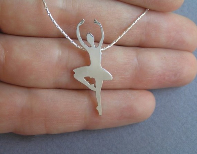 Silver Ballerina Necklace Pendant Ballet Dancer Ballerina Silhouette Hand Cut Sterling Silver image 2