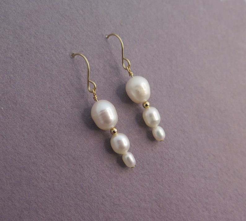 Pearl Earrings, Dangle Gold Filled Earrings image 5