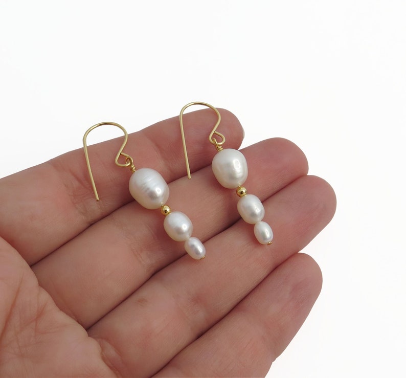 Pearl Earrings, Dangle Gold Filled Earrings image 1