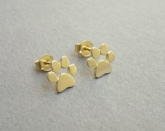 Paw Print Earrings - 14k Gold Earrings - 14k Gold Studs - Cat Earrings - Unique Earrings - Solid  Gold Earrings - Pet Lover Gift - Dogs Paw