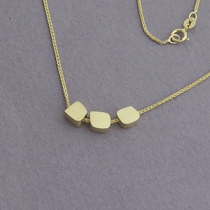 14k Gold Necklace Cubes Necklace Dainty Gold Pendant Necklace image 6