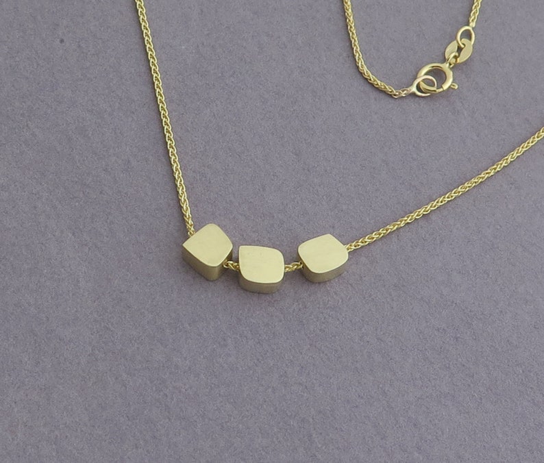 14k Gold Necklace Cubes Necklace Dainty Gold Pendant Necklace image 6