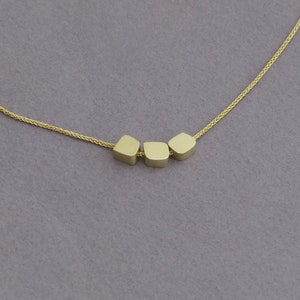 14k Gold Necklace Cubes Necklace Dainty Gold Pendant Necklace image 8