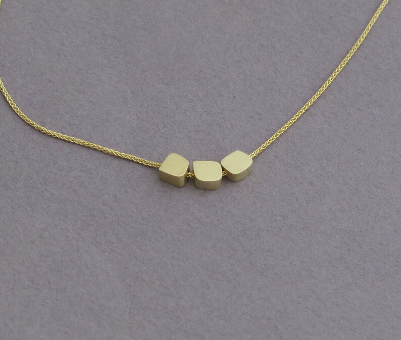 14k Gold Necklace Cubes Necklace Dainty Gold Pendant Necklace image 8