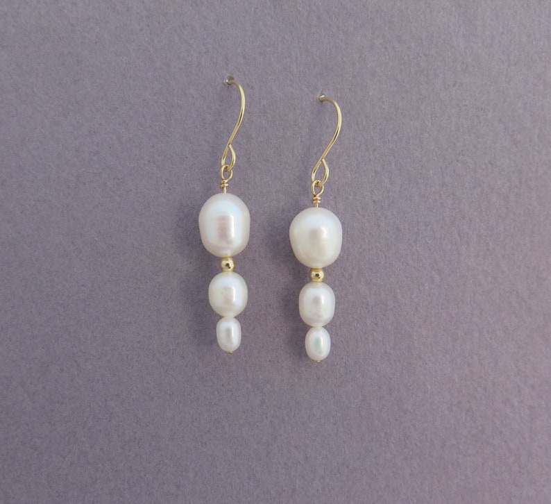 Pearl Earrings, Dangle Gold Filled Earrings image 3