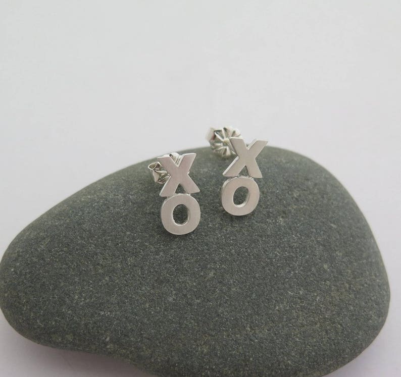 Silver Earrings XOXO Studs Hugs and Kisses Hand Cut Etsy