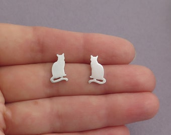 Cat Earrings, Cat Stud Earrings, Sterling Silver Studs, Silver Cat Earrings, Cat Jewelry, Cat Lover Gift, Kitty Jewelry, Animal Earrings