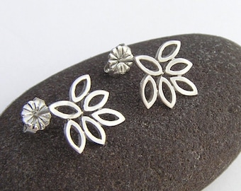 Lotus Earrings - Small Silver Earrings - Silver Studs - Sterling Silver Post Earrings - Flower Earrings - Leaf  Earrings - Unique Studs