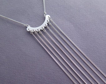 Long Fringe Necklace - Sterling silver Tie Necklace - Statement Necklace - Fringe Jewelry