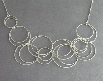 Bubble Necklace - Sterling Silver - Circles Bib Necklace - Spiral Necklace - Asymetrical Necklace