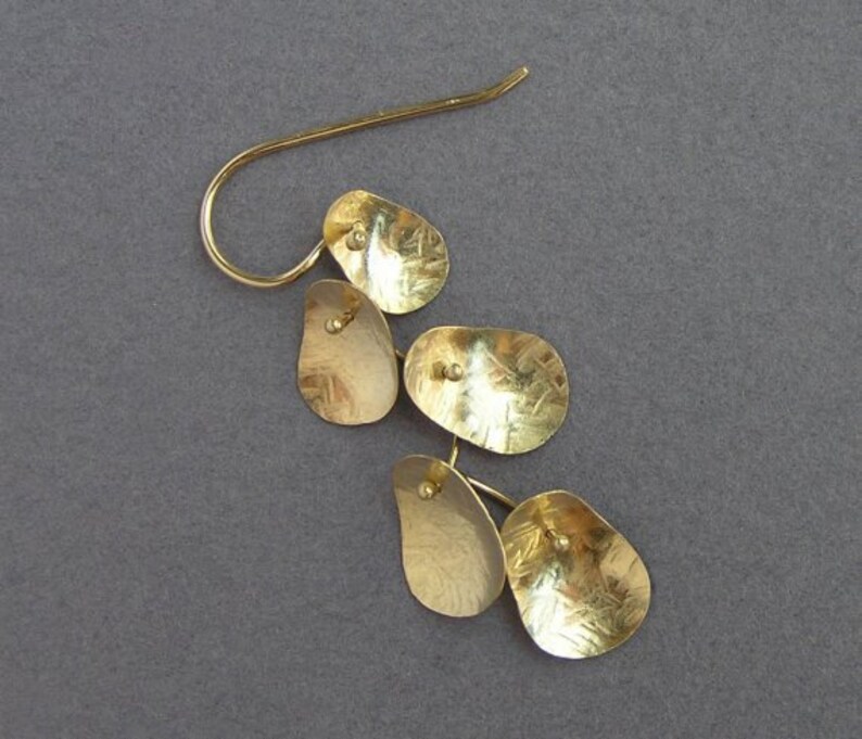 Solid Gold Dangle Earrings Leaves Earrings 14k Gold Etsy