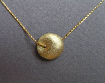 14k Gold Pendant Necklace for Women, Solid Gold Jewelry, Round Pendant, Puffy Bead Pendant