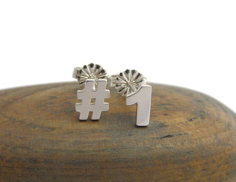  Number  one  Earrings Hashtag  and Number  Studs Sterling Etsy