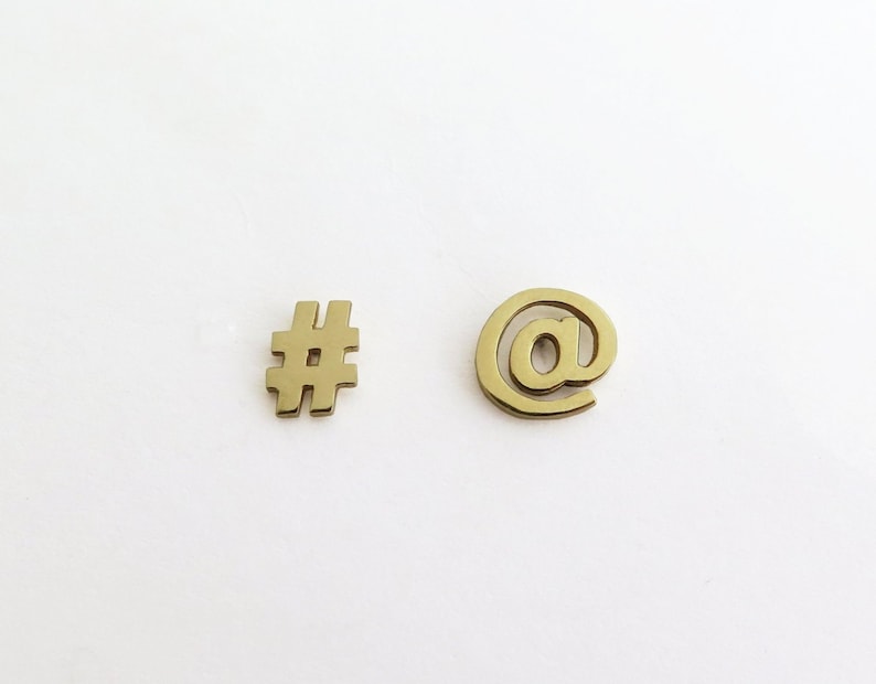 14k Gold Hashtag & At Studs Twitter Earrings Mismatched Etsy