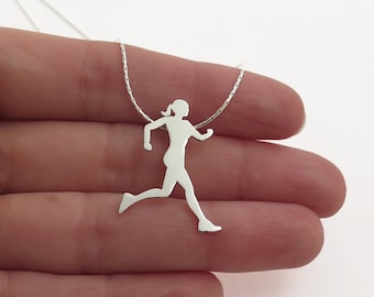 Runner Necklace - Running Woman Pendant - Sterling Silver - Sport Jewelry - Silver Necklace for Women - Silver Pendant Necklace