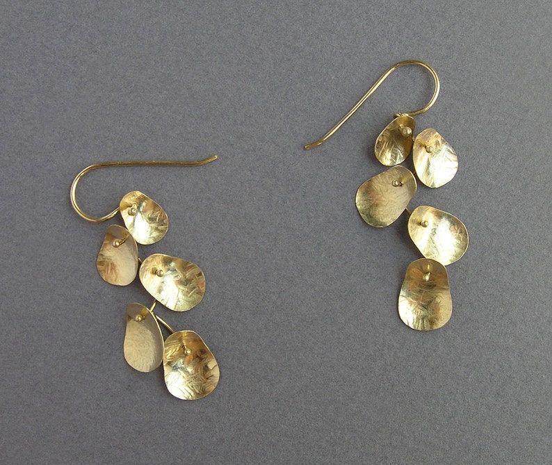 Solid Gold Dangle Earrings Leaves Earrings 14k Gold Etsy