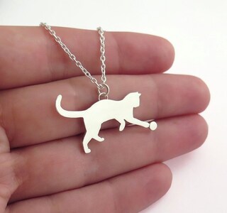 Vadmans Collana Con Ciondolo Gatto In Argento 925 E Ametista - Regalo Per Amanti Dei Gatti