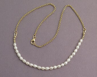 Collar de perlas para mujer, collar de perlas de oro, collar de perlas de agua dulce, collar relleno de oro, collar de perlas delicadas, collar de cadena de perlas