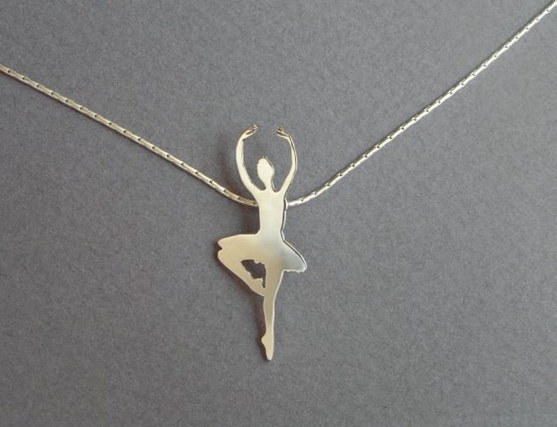 Silver Ballerina Necklace Pendant Ballet Dancer Ballerina Silhouette Hand Cut Sterling Silver image 1