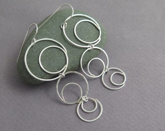 Long Dangle Earrings, Sterling Silver Dangle Earrings, Long Silver Earrings, Long Circle Earrings, Silver Wire Earrings, Spiral earrings