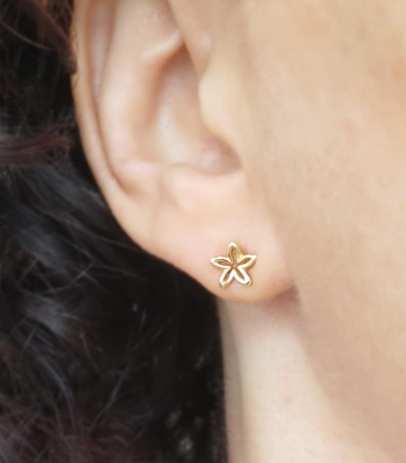 14k Gold Flower Studs 14k Gold Flower Earrings Small Flower Studs Solid Gold Earrings Dainty Earrings 14k Gold Minimalist Earrings image 6