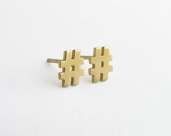 14k Gold Ohrstecker - 14k Gold Ohrringe - 14k Gold Hashtag Ohrringe - Gold Minimalist Ohrringe - Gold Post Ohrringe