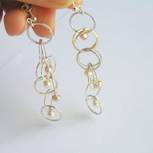 Dangle Silver Earrings with Pearls Bubbles Earrings image 4