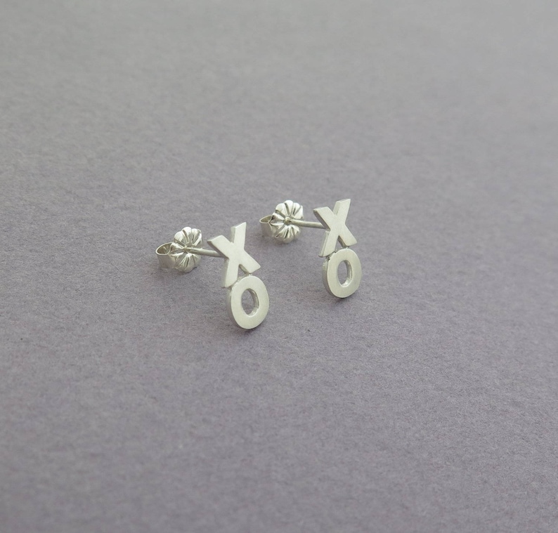 Silver Earrings XOXO Studs Hugs and Kisses Hand Cut Etsy